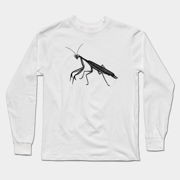 Praying Mantis Ink Art - cool insect design - on white Long Sleeve T-Shirt by Green Paladin